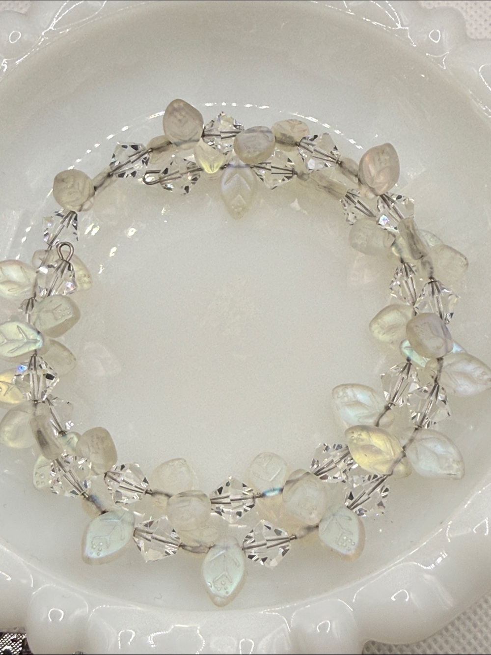 Ultimate Iridescent Leaf Crystal Wire-Wrap Bracelet fairy core beaded bracelet